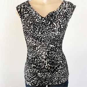 VINCE CAMUTO Animal Print Cowl Neck Top XS Black White Blouse Shirt